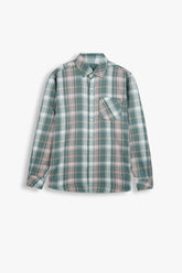 Kids Green-Grey Plaid Cotton Casual Shirt